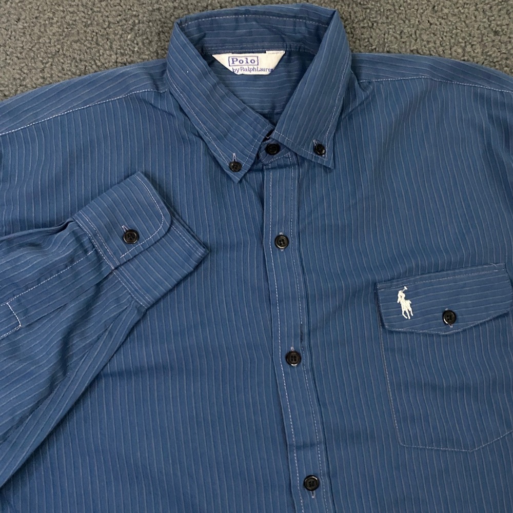 VTG Polo Ralph Lauren Shirt Mens Large Blue Pony Semi Sheer Boxy Straight Hem